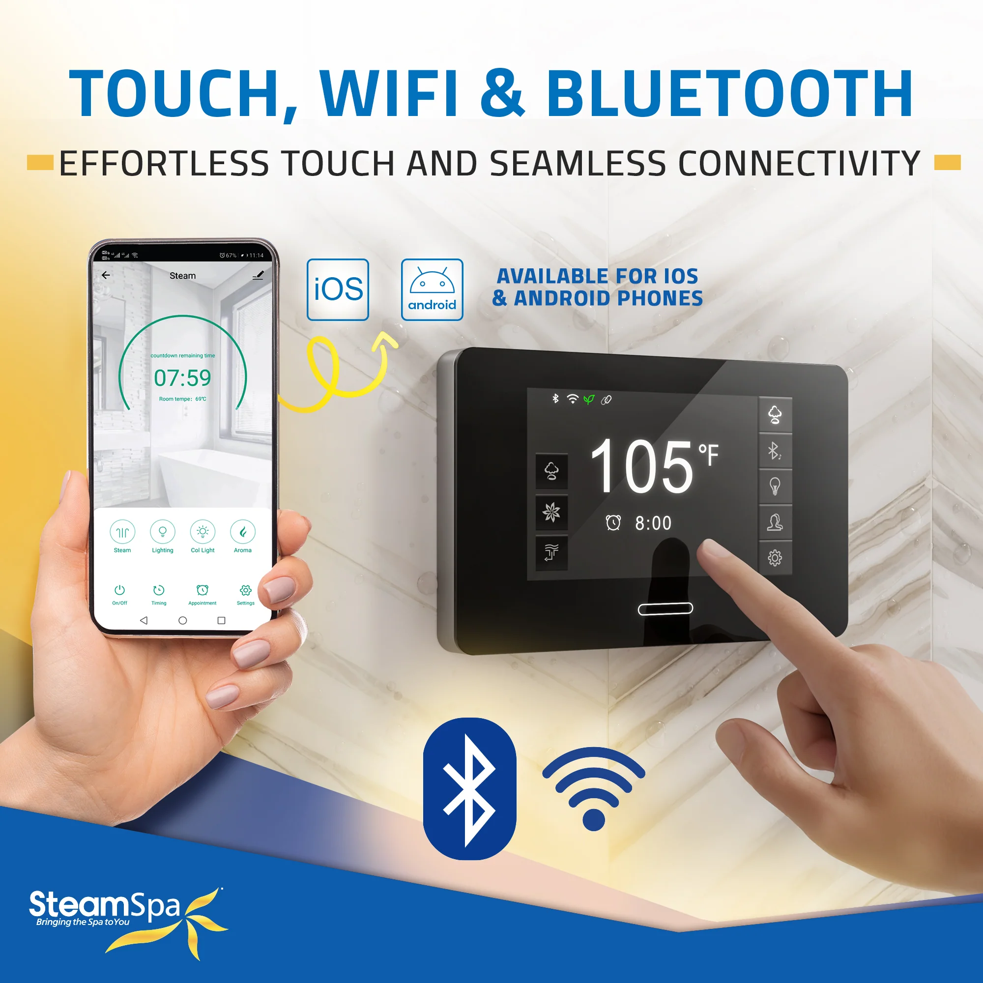 Black Series Steam Bath Generator with Advanced Touchscreen, Bluetooth, WiFi & Auto Drain - Image 2
