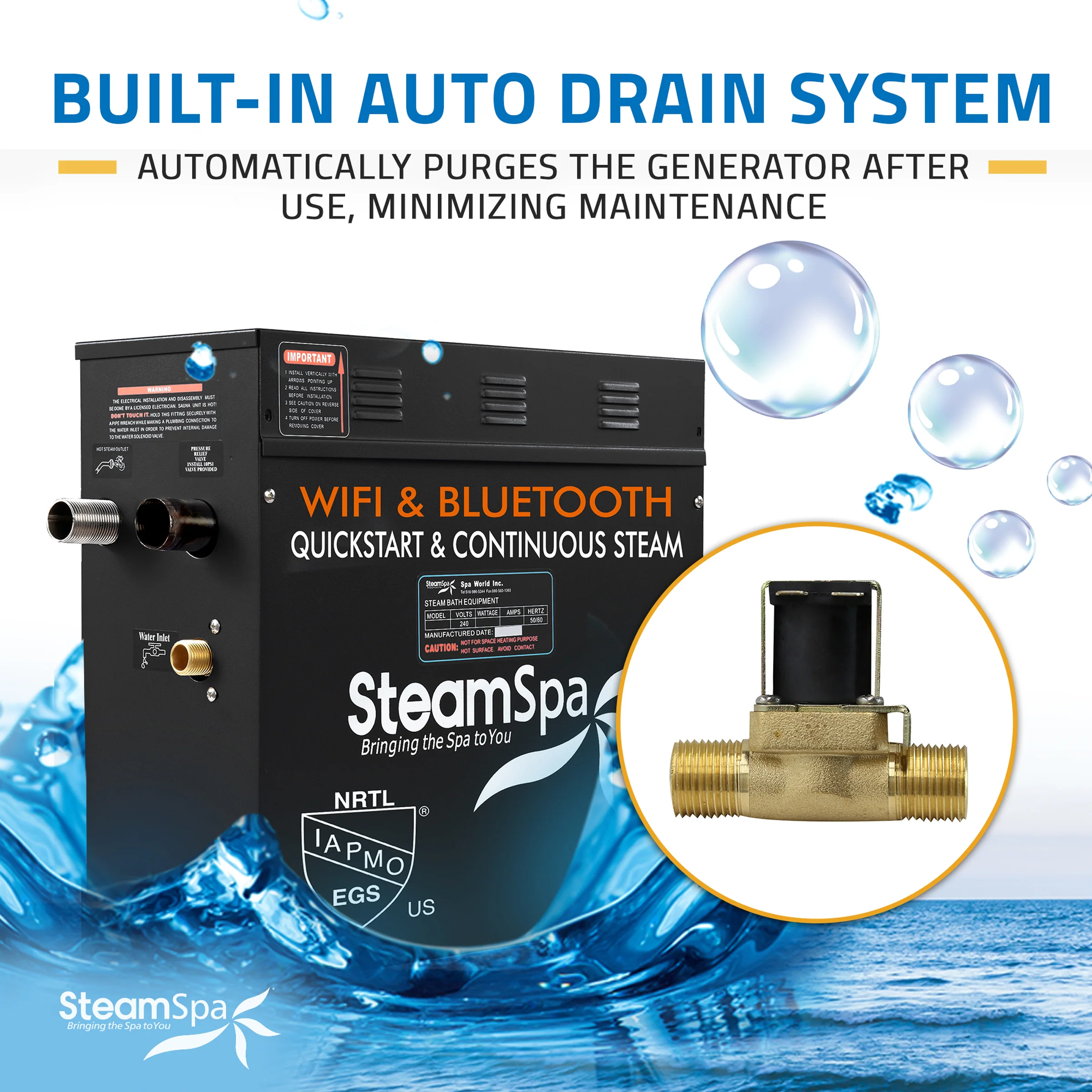 Black Series Steam Bath Generator with Wireless Control, BLUETOOTH, WIFI, Auto Drain, and Multiple Finish Options - Image 6