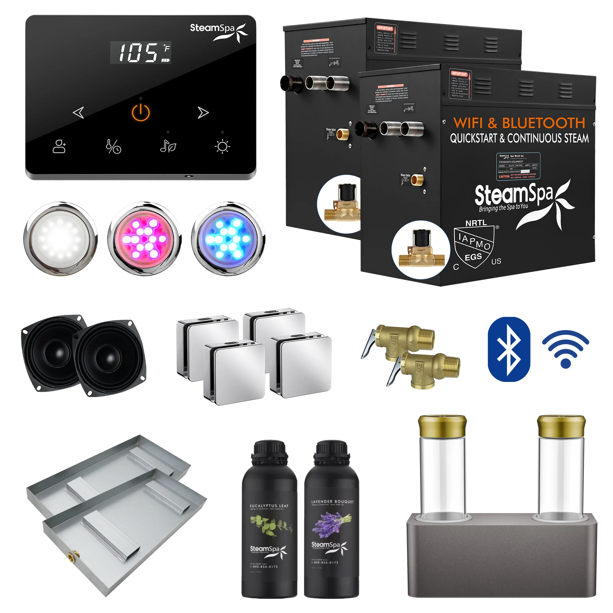 Black Series Steam Bath Generator with Wireless Controls, BLUETOOTH, WIFI, Auto Drain or Dual Aroma Pump, and Multiple Power Options - Image 22