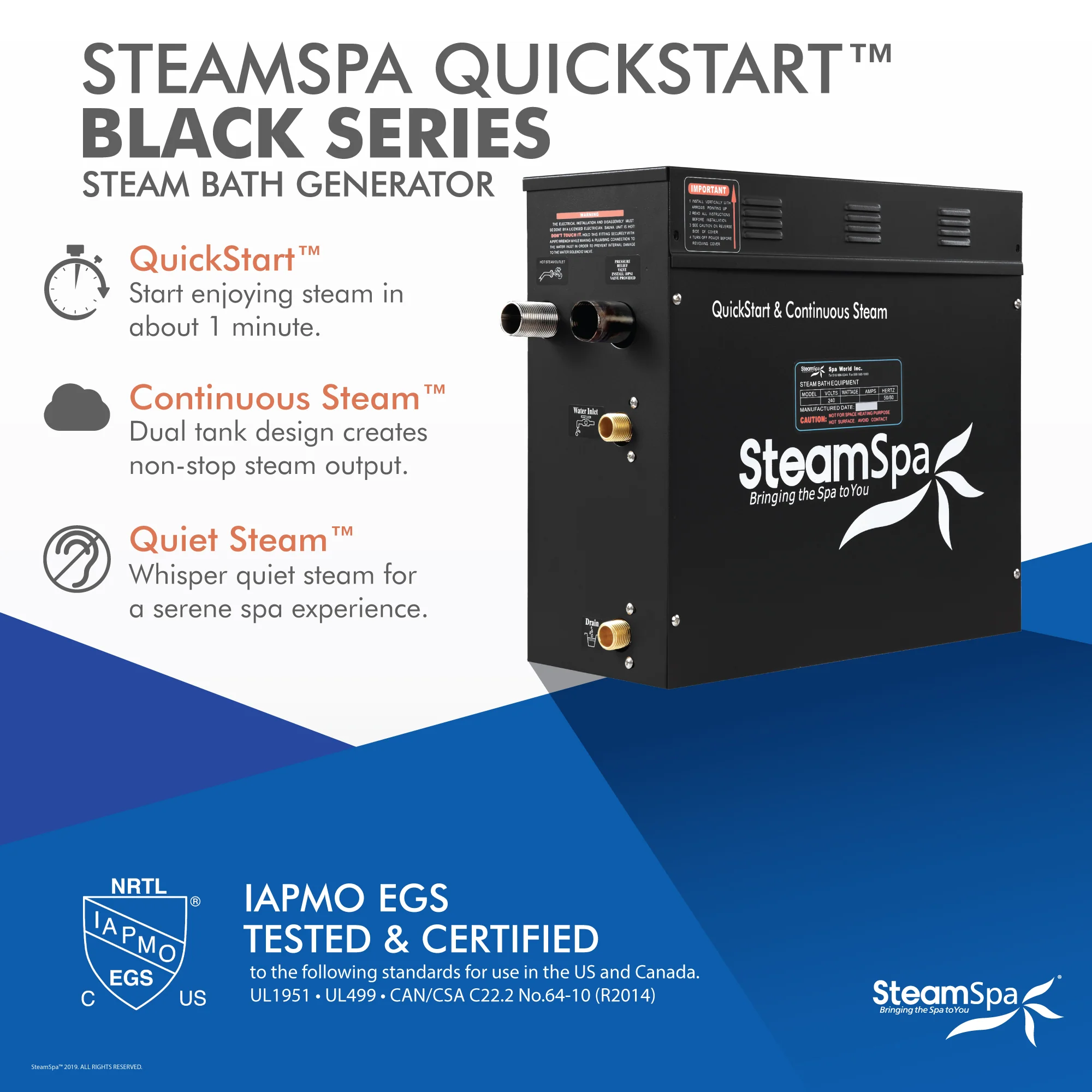 SteamSpa 9 KW QuickStart Acu-Steam Bath Generator in Blue - Image 4