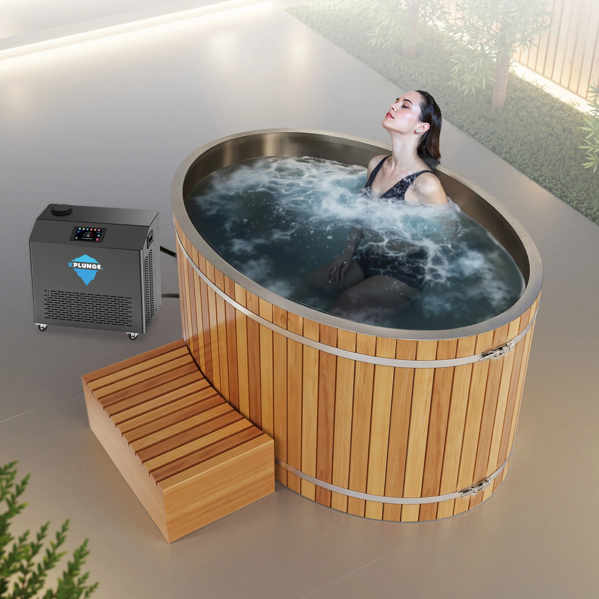 62 in. 2-Person 0-Jet Cedar Cold Plunge Ice Bath/Hot Tub with 24 in. Depth and 169 Gal. Capacity in Natural Finish - Image 4