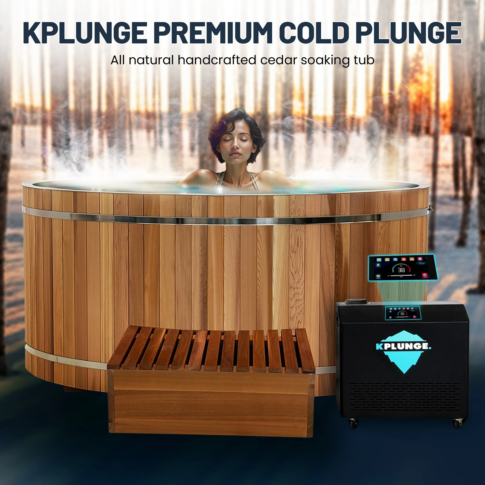 62 in. 2-Person 0-Jet Cedar Cold Plunge Ice Bath/Hot Tub with 24 in. Depth and 169 Gal. Capacity in Natural Finish - Image 6