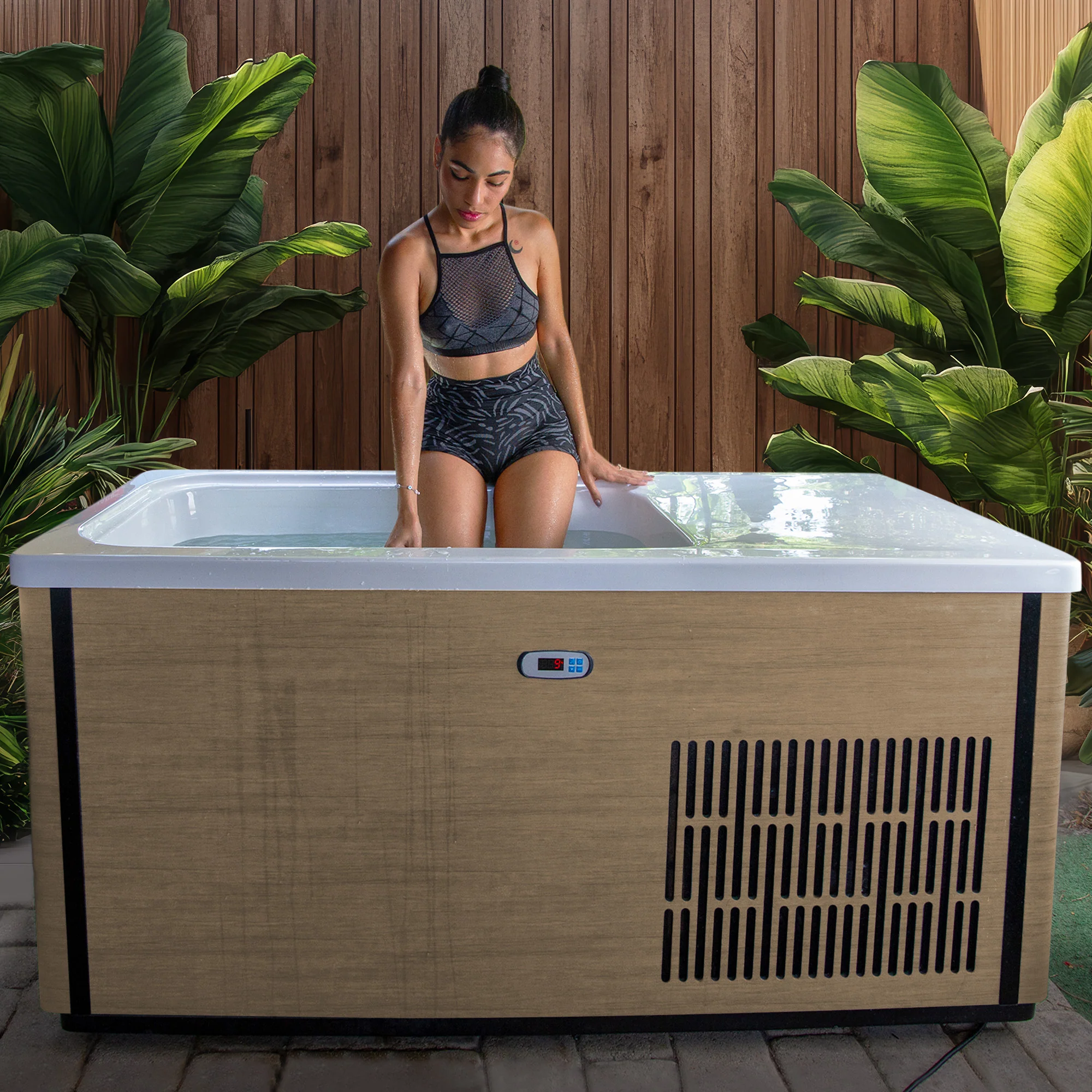 Iroquois 67 in. 1-Person Mono-Jet All-in-One Cold Plunge Ice Bath/Hot Tub with Built-in Chiller/Heater in Chestnut - Image 3
