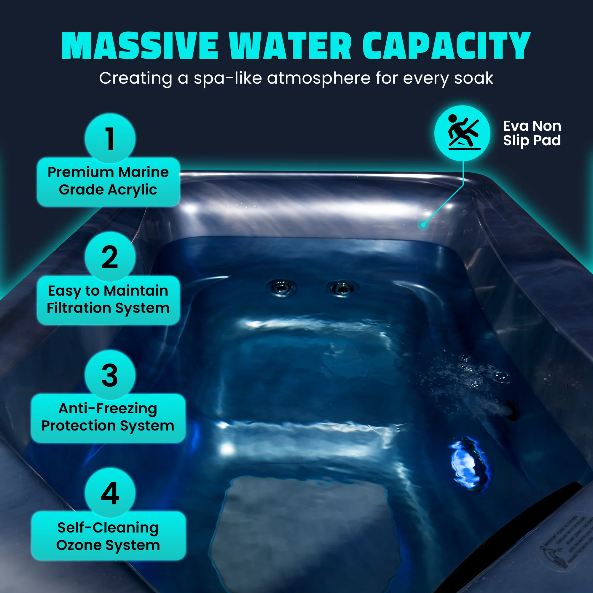 All-in-One Cold Plunge and Hot Tub with Built-in Chiller, Lights, and WiFi in Blue - Image 10