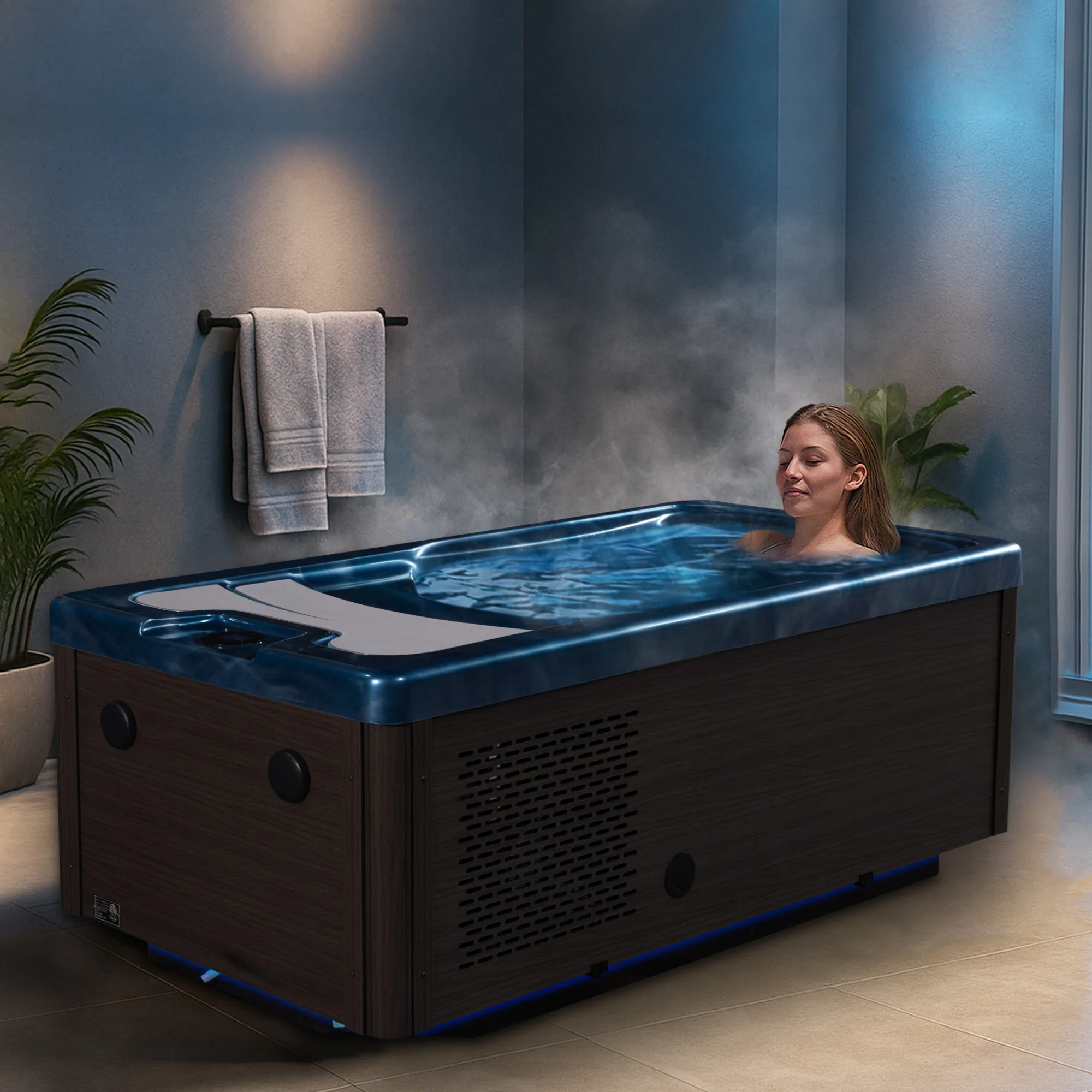 All-in-One Cold Plunge and Hot Tub with Built-in Chiller, Lights, and WiFi in Blue - Image 3