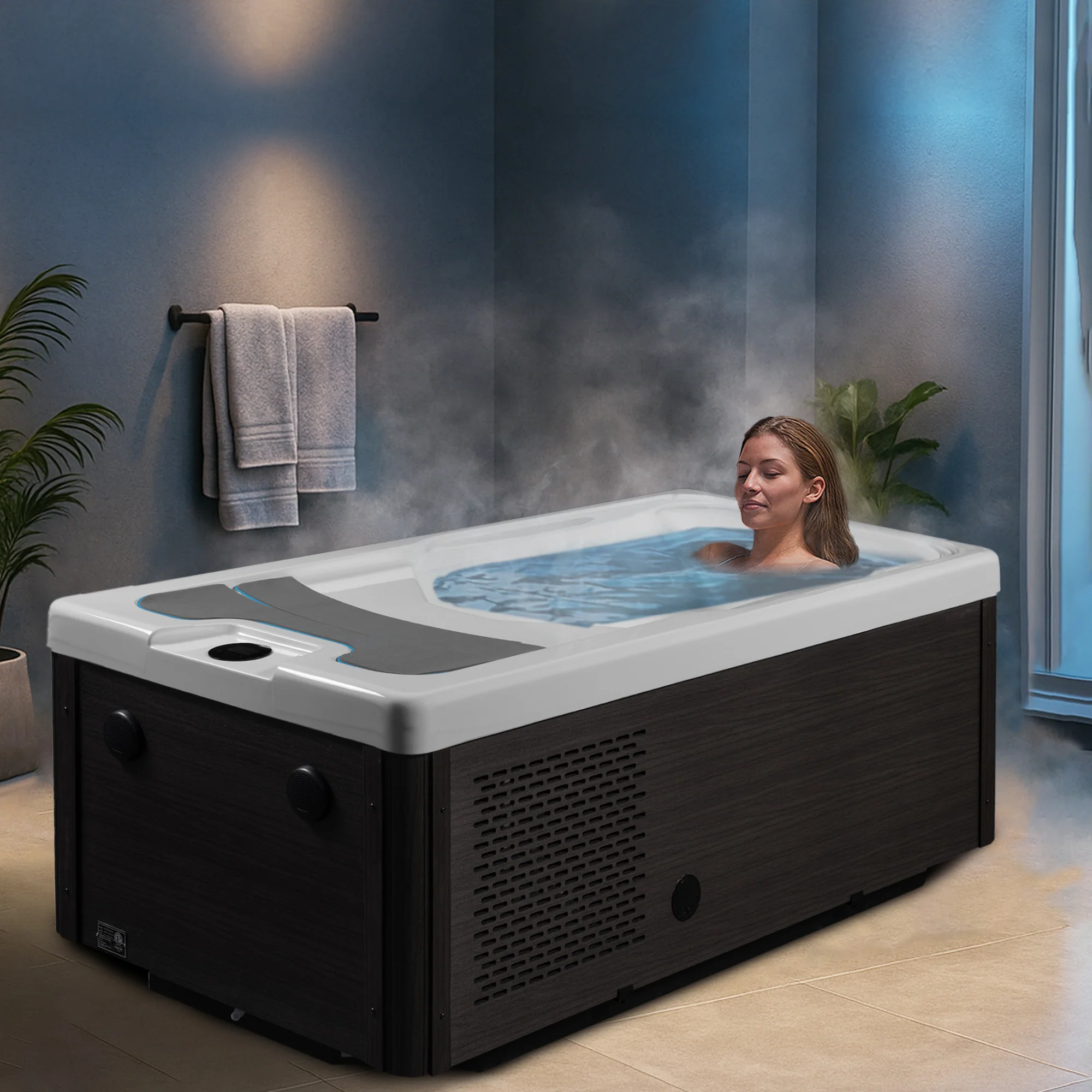 All-in-One Cold Plunge and Hot Tub with Built-in Chiller, Lights, and WiFi in Blue - Image 4