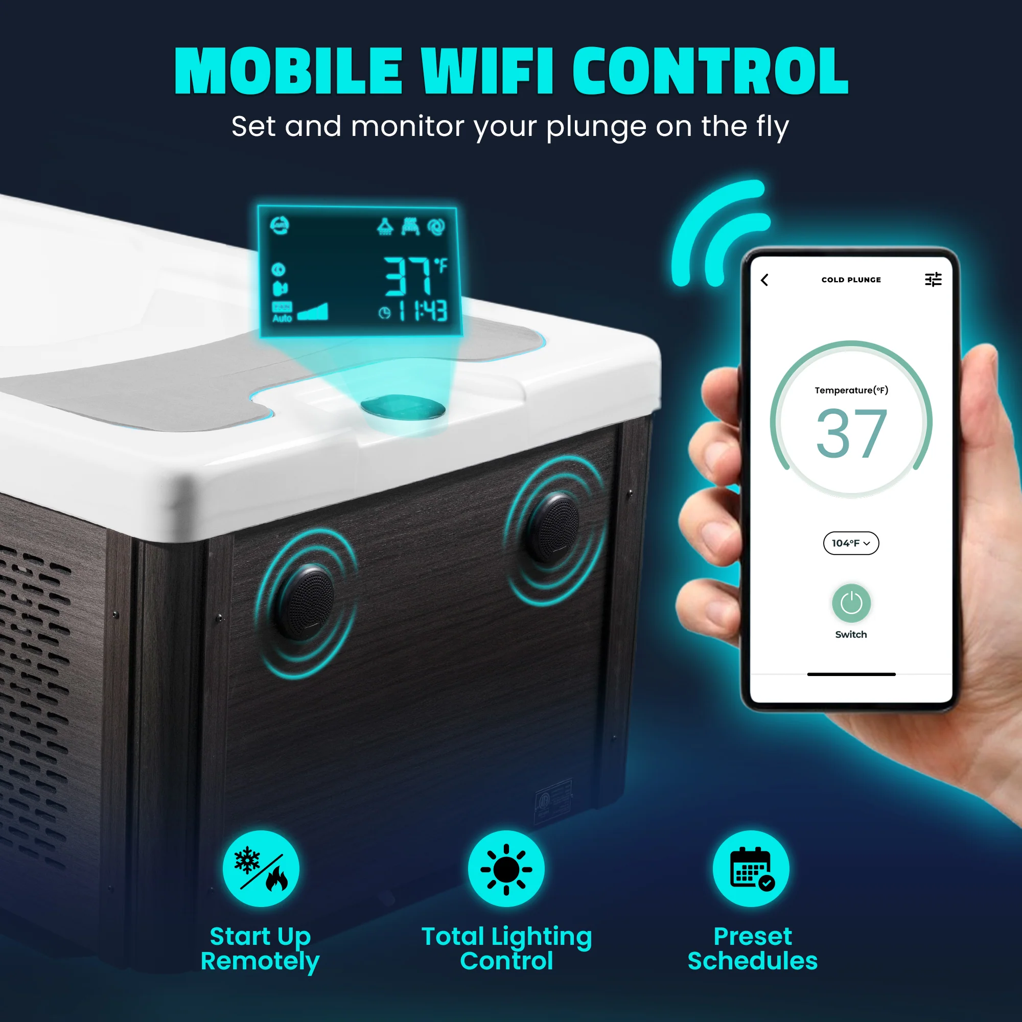 All-in-One Cold Plunge and Hot Tub with Built-in Chiller, Lights, and WiFi in Blue - Image 5