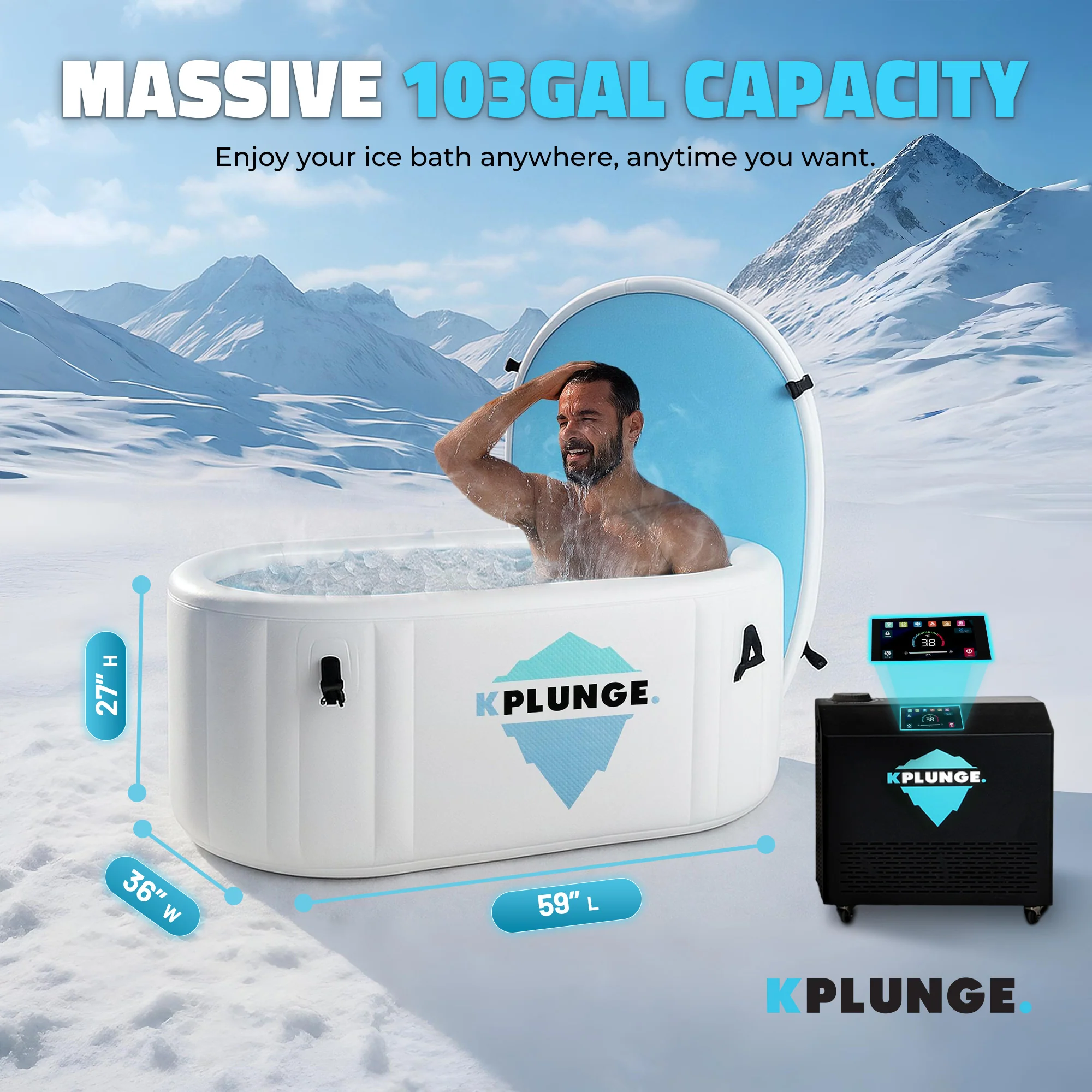 Kodiak 1-Person Inflatable Cold Plunge Ice Bath Tub/Hot Tub with PVC Insulated Lid, Hand Pump, and Repair Kit in Gray - Image 7