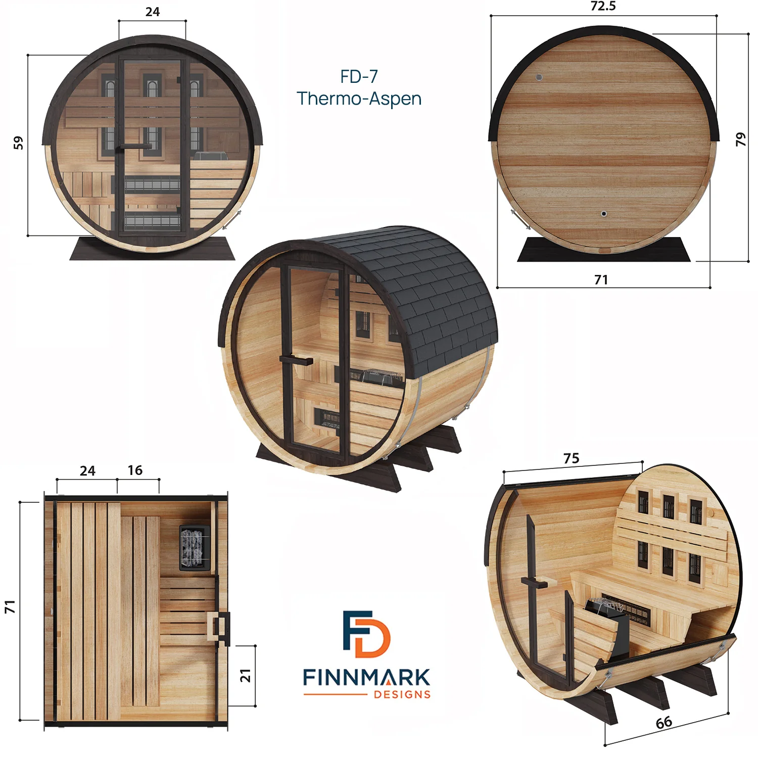 Finnmark Infrared and Traditional Thermo-Aspen Combination Barrel Sauna FD-7 - Image 9
