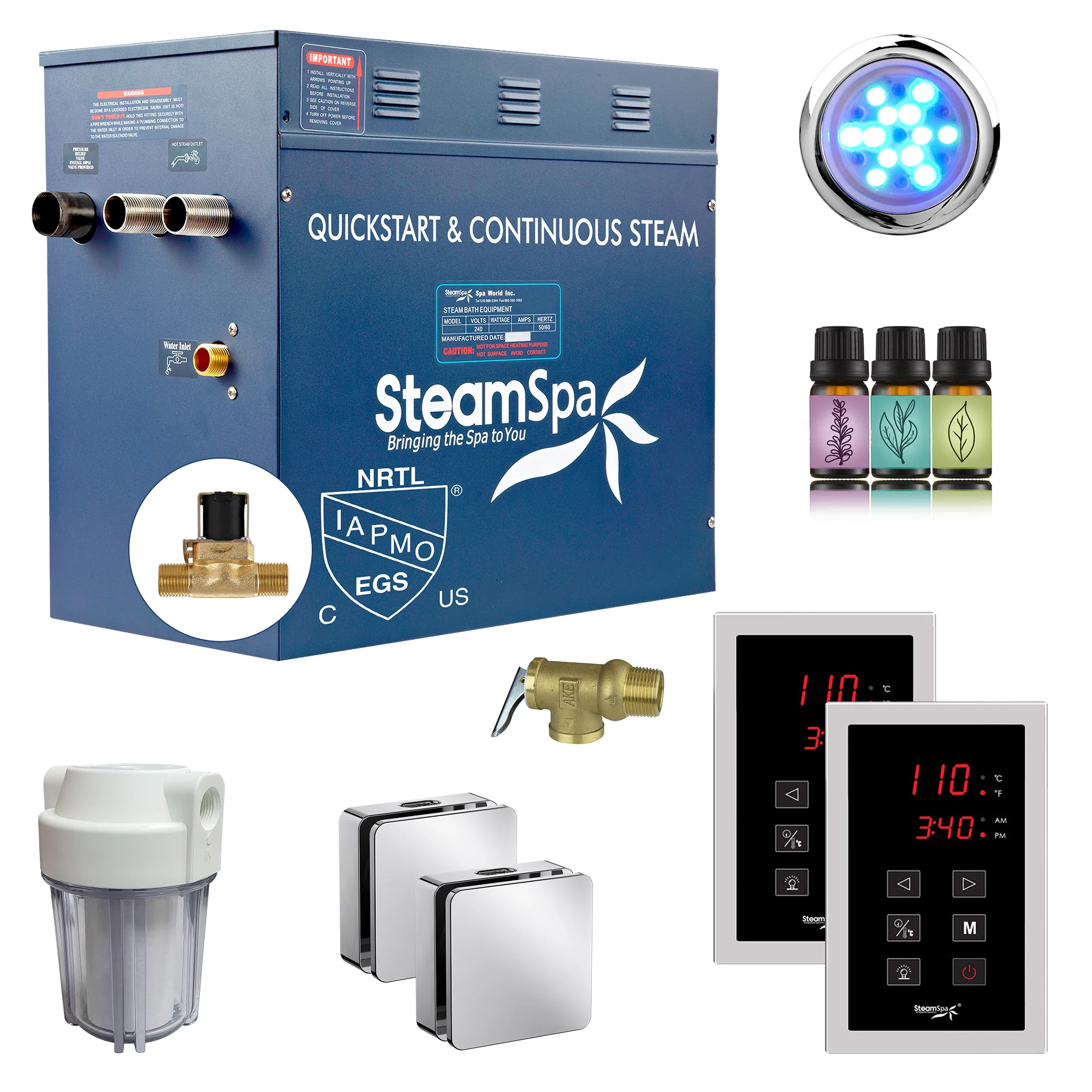 Royal Series Steam Bath Generator with Continuous Steam, Dual Touch Control, Chroma Lighting, Auto Drain & Water Filter - Image 14