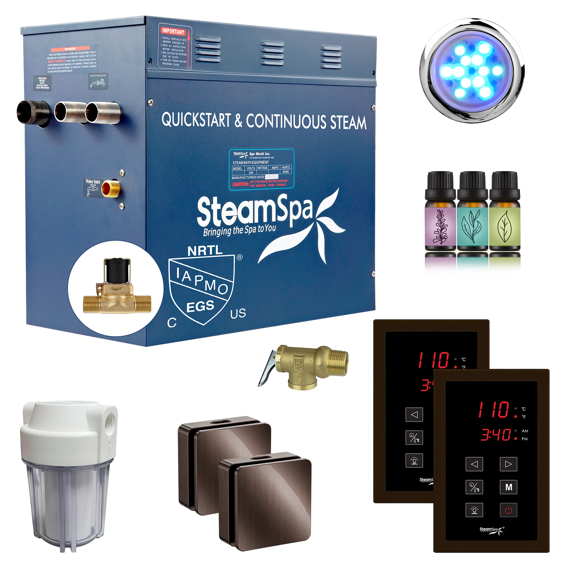 Royal Series Steam Bath Generator with Continuous Steam, Dual Touch Control, Chroma Lighting, Auto Drain & Water Filter - Image 19