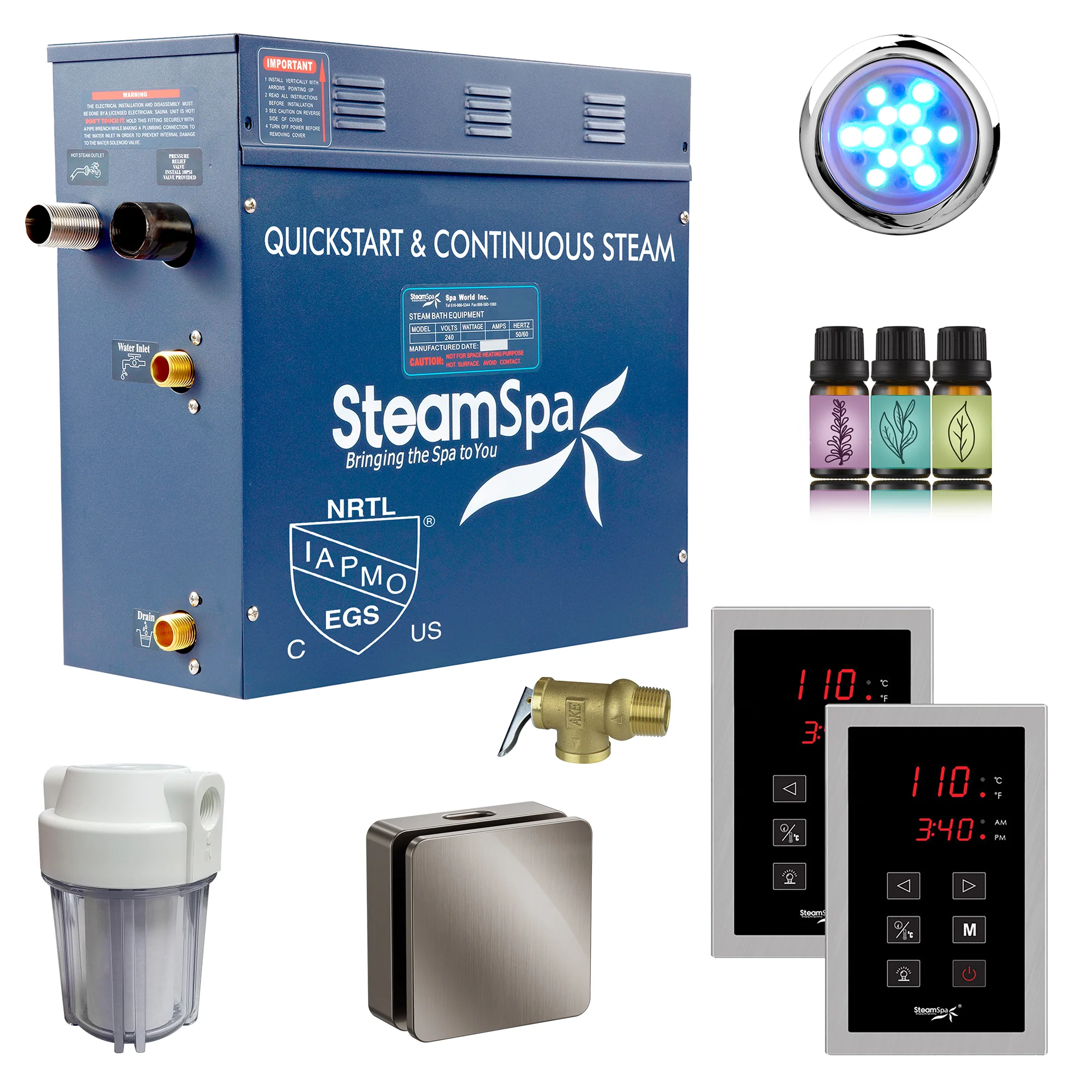 Royal Series Steam Bath Generator with Continuous Steam, Dual Touch Control, Chroma Lighting, Auto Drain & Water Filter - Image 20