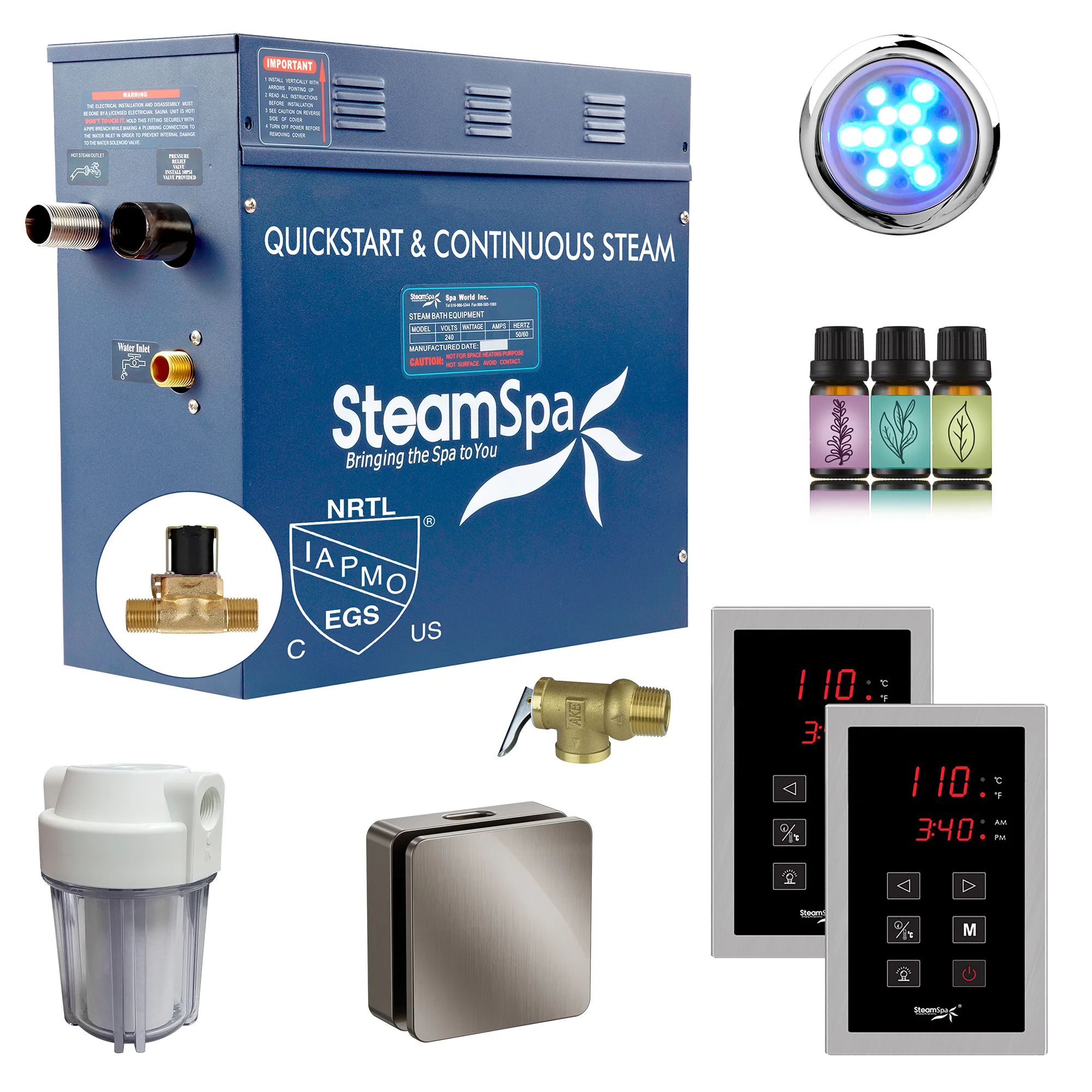 Royal Series Steam Bath Generator with Continuous Steam, Dual Touch Control, Chroma Lighting, Auto Drain & Water Filter - Image 21