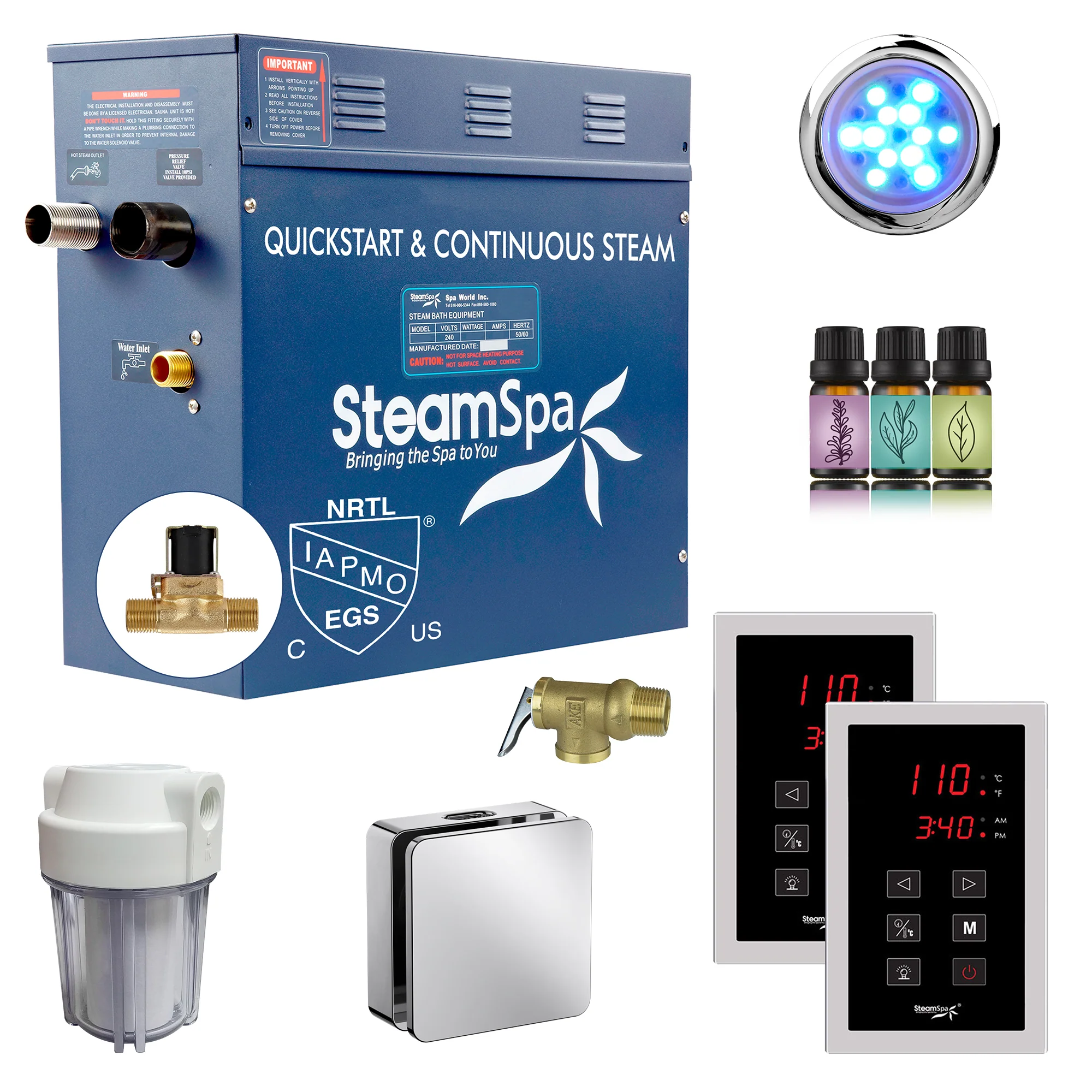 Royal Series Steam Bath Generator with Continuous Steam, Dual Touch Control, Chroma Lighting, Auto Drain & Water Filter - Image 23