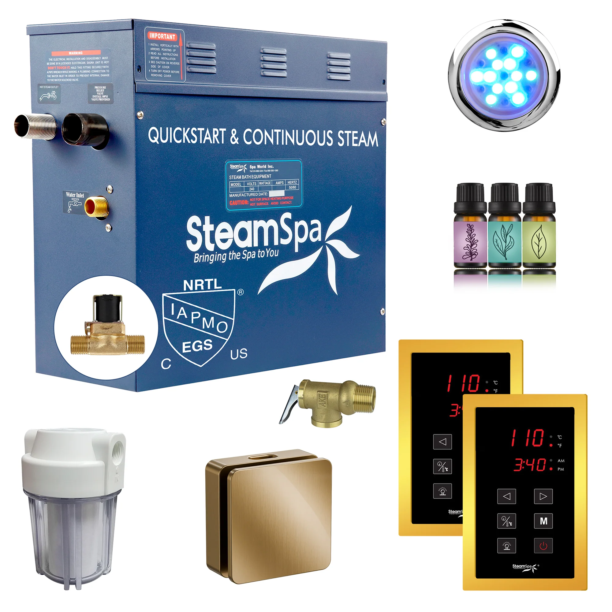 Royal Series Steam Bath Generator with Continuous Steam, Dual Touch Control, Chroma Lighting, Auto Drain & Water Filter - Image 24