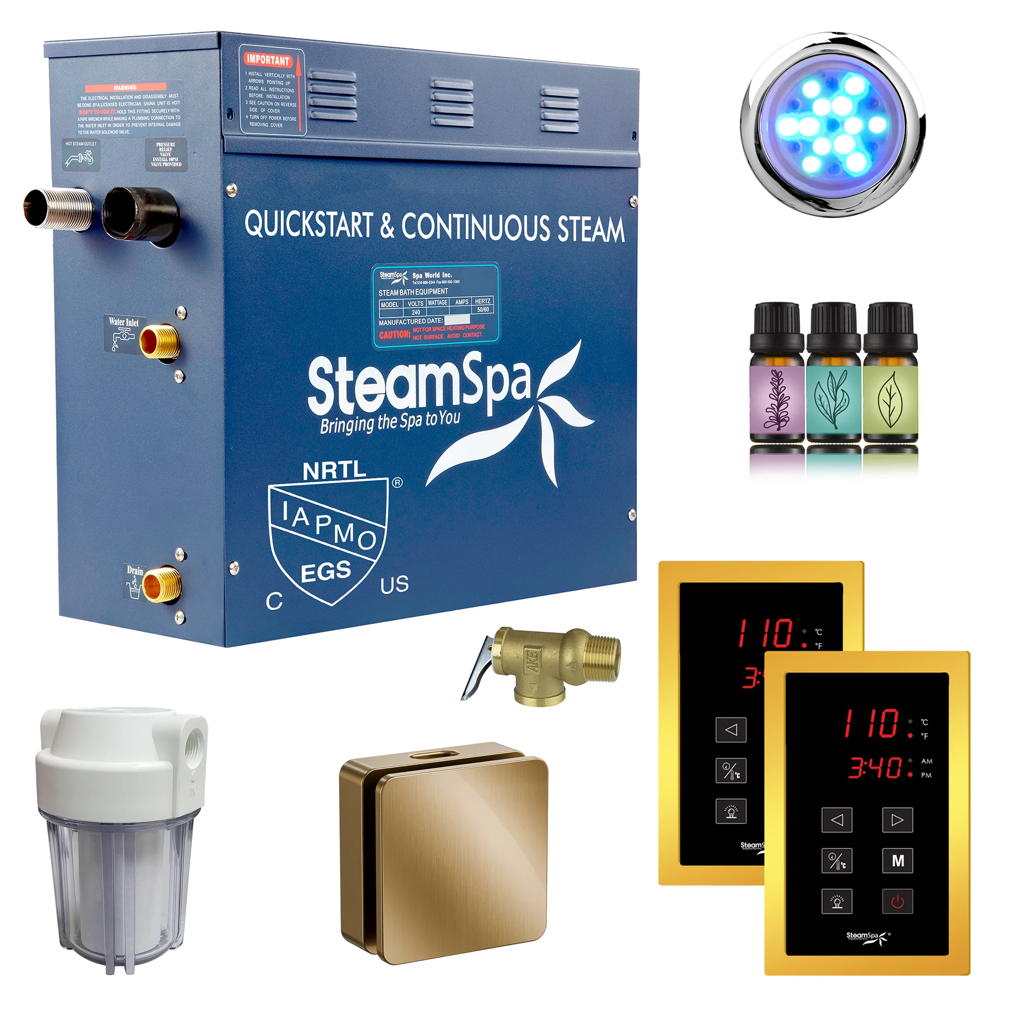 Royal Series Steam Bath Generator with Continuous Steam, Dual Touch Control, Chroma Lighting, Auto Drain & Water Filter - Image 25
