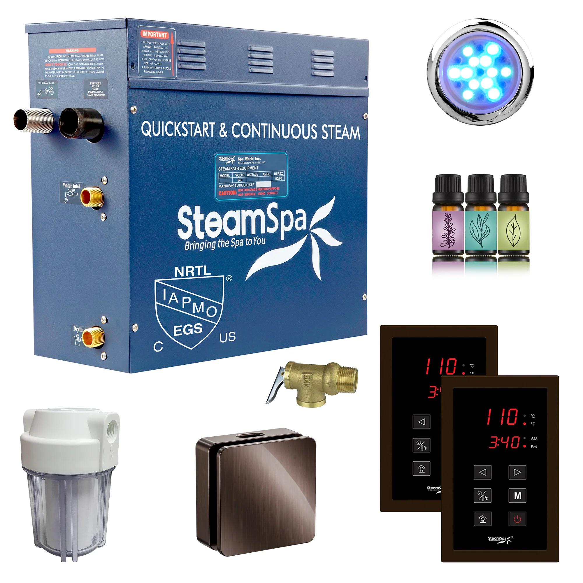 Royal Series Steam Bath Generator with Continuous Steam, Dual Touch Control, Chroma Lighting, Auto Drain & Water Filter - Image 29