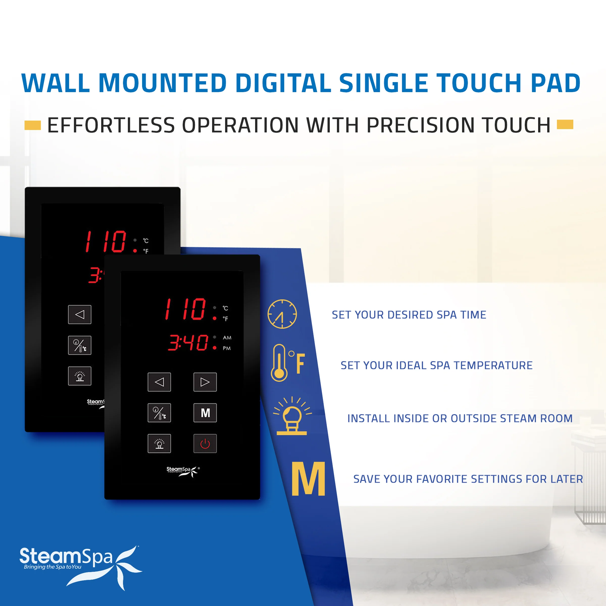 Royal Series Steam Bath Generator with Continuous Steam, Dual Touch Control, Chroma Lighting, Auto Drain & Water Filter - Image 4