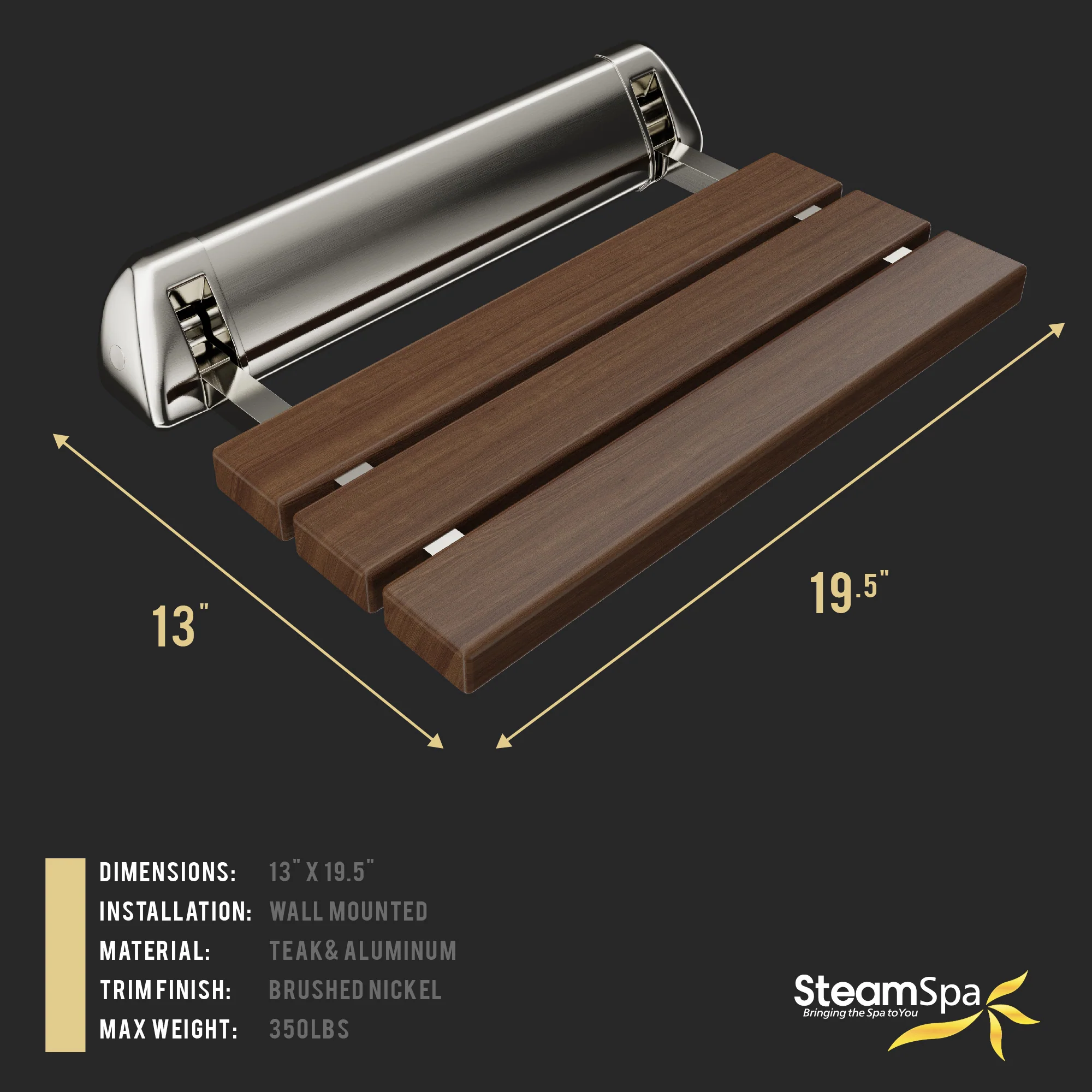 Kind 20 in. Teak Wall Mounted Folding Shower Seat - Image 5