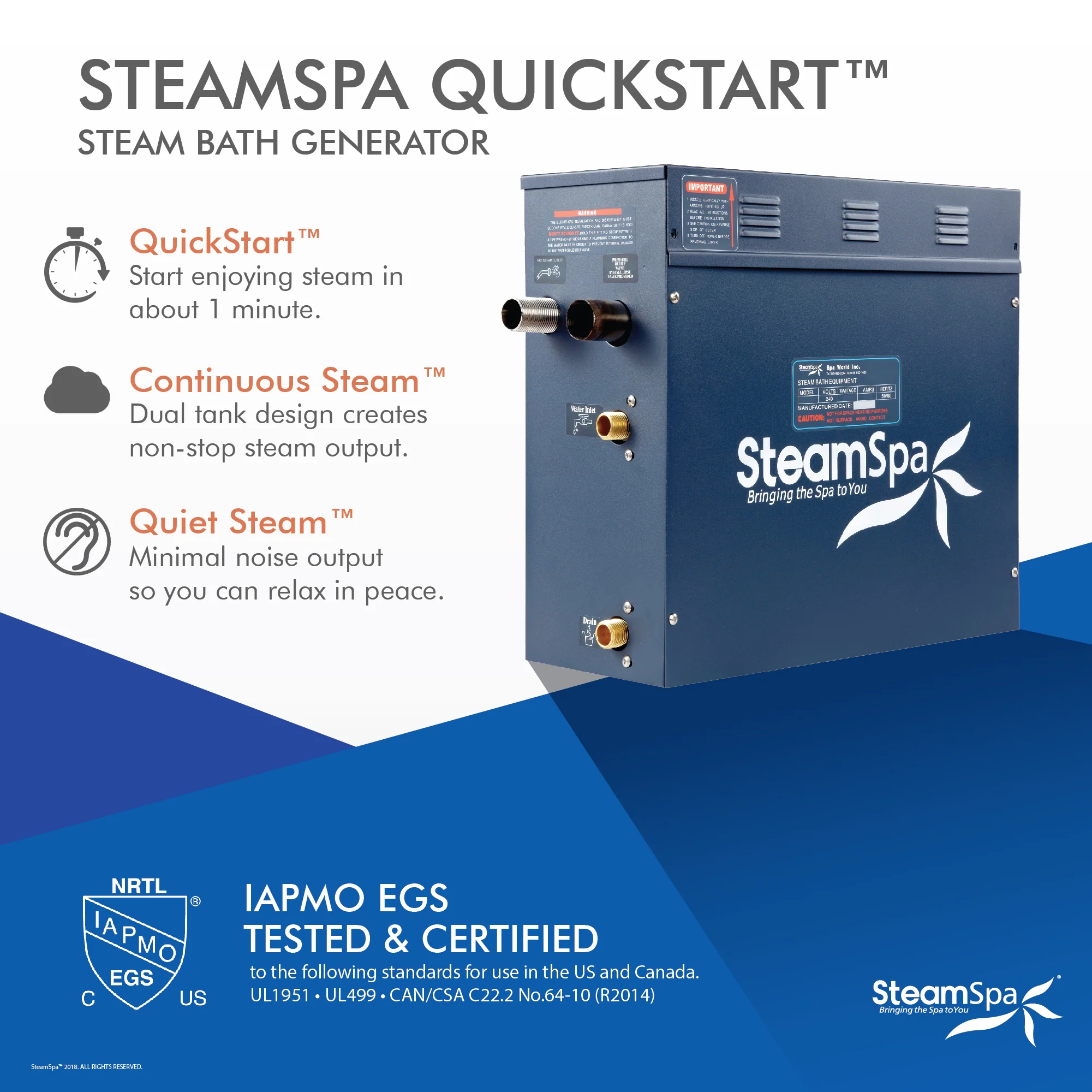 4.5kW Quick Start Steam Bath Generator with Dual Tank Continuous Steam Output Design and Quiet Quick Start Technology - Image 5