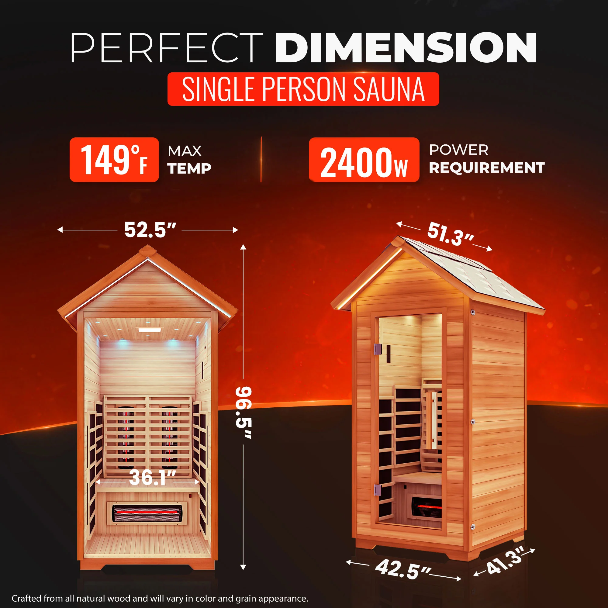 2-Person Outdoor Cabin Sauna in Red Cedar and Hemlock with Far Infrared, Starry Night Lights, and Touch Pad Controller - Image 10
