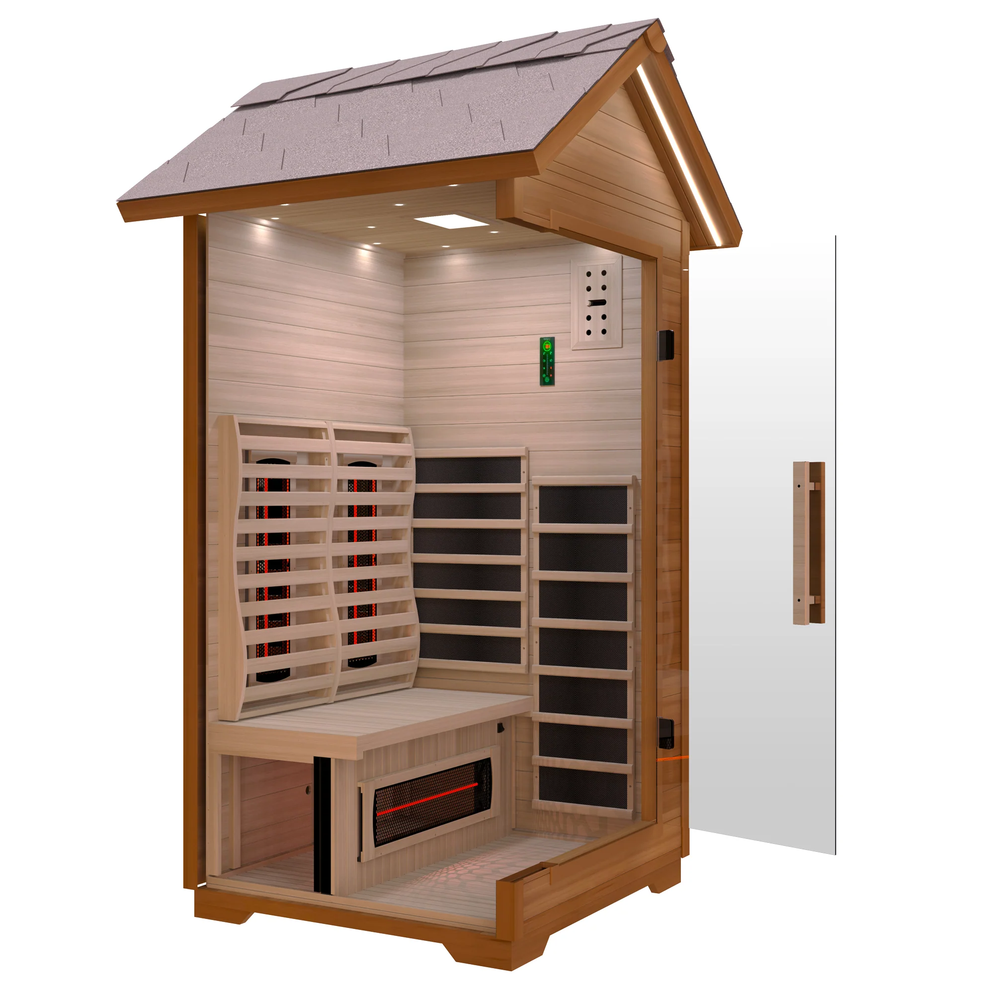 2-Person Outdoor Cabin Sauna in Red Cedar and Hemlock with Far Infrared, Starry Night Lights, and Touch Pad Controller - Image 7