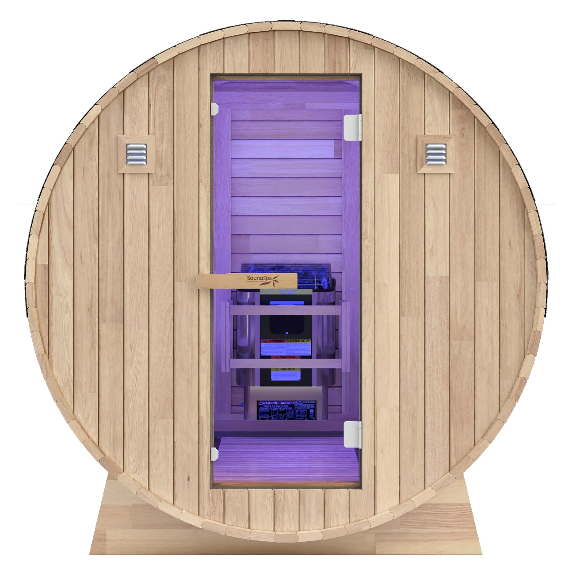 4-6-Person Outdoor Barrel Wet Sauna in White Cedar with ETL-Certified 6.2kW Sauna Rock Heater, and Bitumen Shingle Roof - Image 2