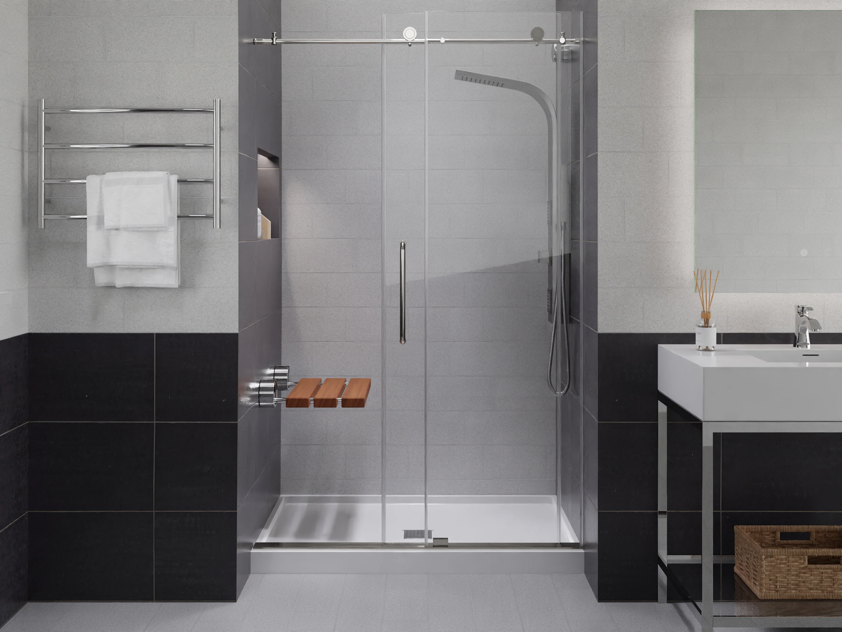 Leisure 20 in. Teak Wall Mounted Folding Shower Seat - Image 2