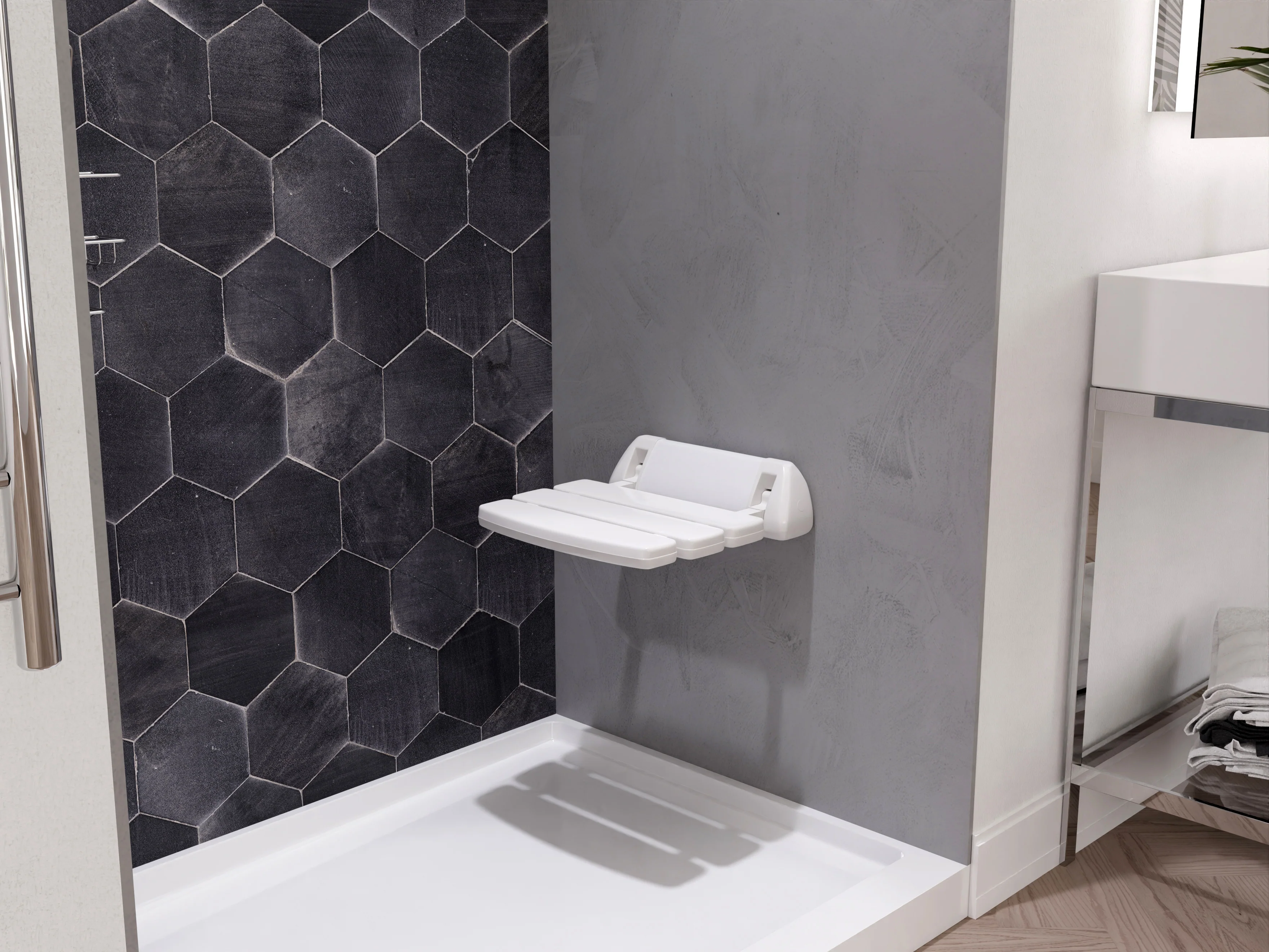 SteamSpa 13.78 in. Wall Mounted Folding Shower Seat - Image 4
