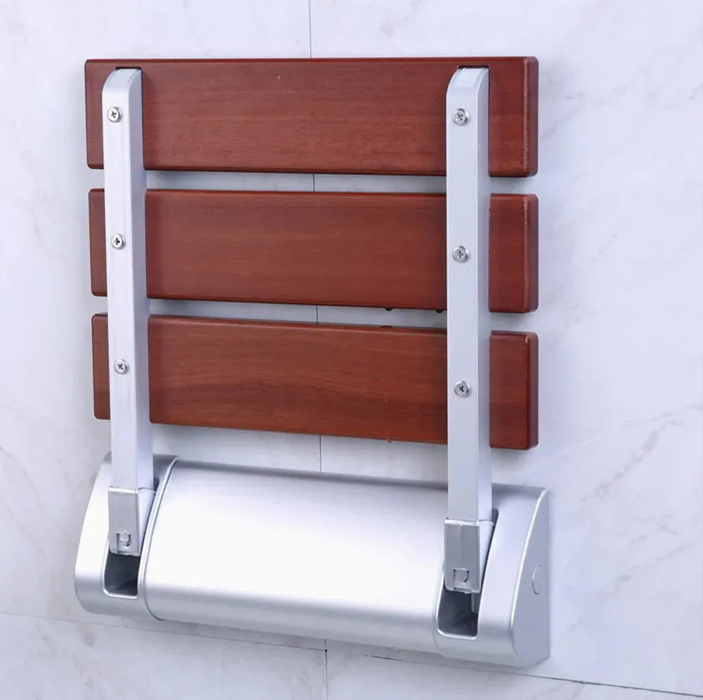 Wall-Mounted Folding Shower Seat – Solid Wood & Frosted Aluminum Brackets - Image 5